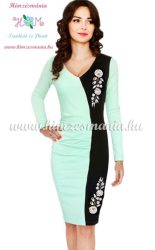 Elegant dress long sleeve - hungarian folk machine-embroidery - Kalocsai style - lightblue
