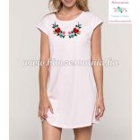 Ladies' long T-shirt - hunkarian folk embroidery - Kalocsai pattern - pale pink