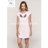 Ladies' long T-shirt - hunkarian folk embroidery - Kalocsai pattern - pale pink