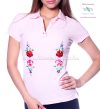 Women polo shirt - hungarian folk  machine embriodery - Kalocsai design - pink 