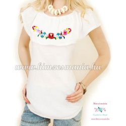   Summer women's blouse - hungarian folk embroidery - Kalocsa pattern - white
