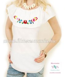 Summer women's blouse - hungarian folk embroidery - Kalocsa pattern - white