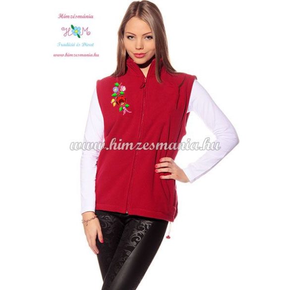 Fleece vest - folk embroidery from Hungary - Kalocsa motif - red