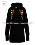   Lognline hoodie - folk embroidered - Kalocsa style - handmade - black