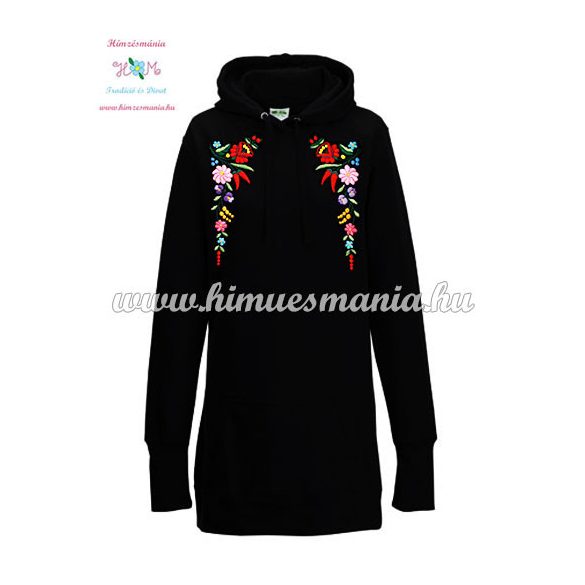 Lognline hoodie - folk embroidered - Kalocsa style - handmade - black