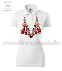   Women's Polo Shirts - hungarian embroidery - handmade - Kalocsa motif - white