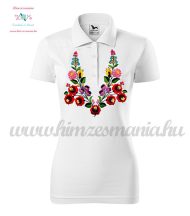   Women's Polo Shirts - hungarian embroidery - handmade - Kalocsa motif - white