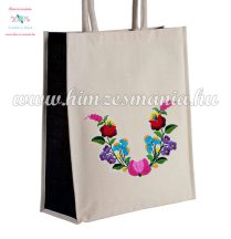  Cotton canvas bag - folk flowers embroidery - handmade - Kalocsa style - black
