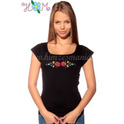 Hímzésmánia - matyó póló - fekete