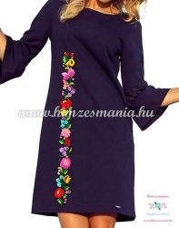 Women's dress - folk embroidery - handmade - Kalocsa motif - navy