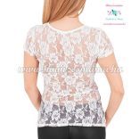Short-sleeved lace women top - traditional folk hand embroidery - hungarian motif - White