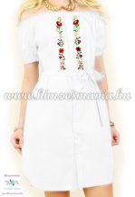   Women's tunic - short sleeves - folk machine embroidery - Kalocsa motif - white