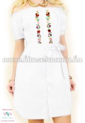 Women's tunic - short sleeves - folk machine embroidery - Kalocsa motif - white