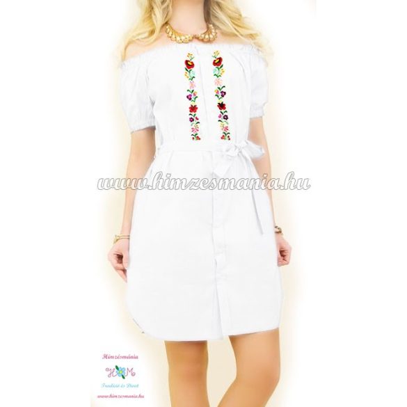 Kalocsai mintás ingruha - rövid ujjú - fehér - gépi hímzés