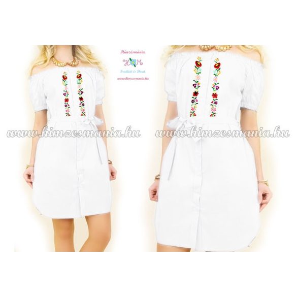 Kalocsai mintás ingruha - rövid ujjú - fehér - gépi hímzés