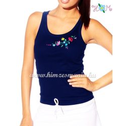   Top - hungarian folk machine embroidery - Kalocsa motif - navy 