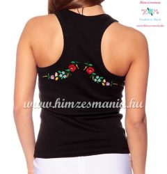 Női trikó hátulján hímzett kalocsai mintával - fekete - Hímzésmánia 