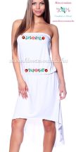   Strapless dress - hungarian folk pattern - machine embroidery - white