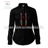 Womens long sleeve shirt - hungarian folk machine embroidery - Kalocsa design - black