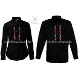 Womens long sleeve shirt - hungarian folk machine embroidery - Kalocsa design - black