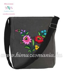 Shoulder bag - hungarian folk embreoidered - Kalocsa style - gray