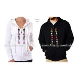 KALOCSAI MINTÁS KAPUCNIS CIPZÁRAS NŐI PULÓVER - GÉPI HÍMZÉS - FEHÉR