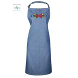 Matyó mintás farmer kötény - kézi hímzés - unisex - világos denim
