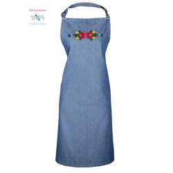   Denim apron - folk machine embroidery - kalocsa style - blue denim