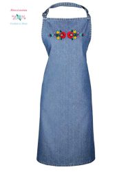 Denim apron - folk machine embroidery - kalocsa style - blue denim