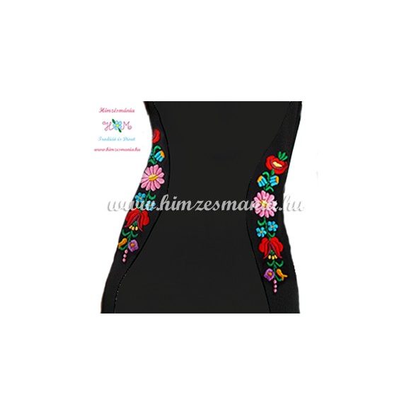 Ujjatlan női ruha elején-hátulján kalocsai kézi hímzéssel - Hímzésmánia - fekete 