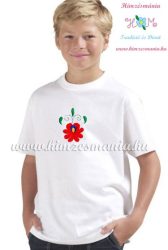 T-shirt for boys - hungarian folk machine embroidery - Matyo style - white