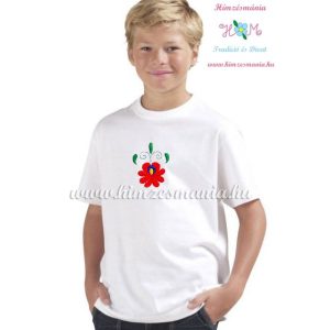T-shirt for boys - hungarian folk machine embroidery - Matyo style - white