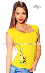 T-shirt - hungarian folk machine embroidered - Kalocsa style - yellow