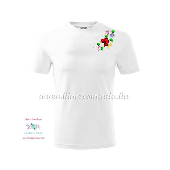 Men's Short Sleeve T-Shirts - hungarian folk embroidery - Kalocsa motif - white