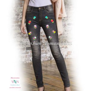 Women's jeans - folk embroidery - Matyo style - denim black