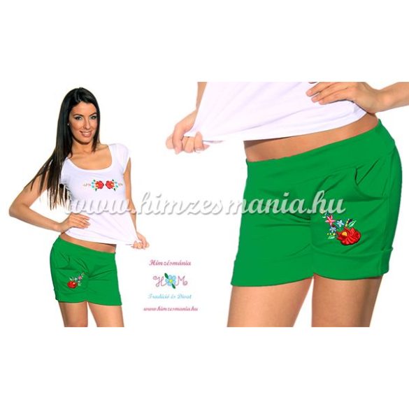 Kalocsai mintás hímzett short - smaragd - Hímzésmánia (S/M)
