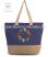 Large cotton and jute (juco) shopper bag - folk embroidery - Kalocsa style - denim blue