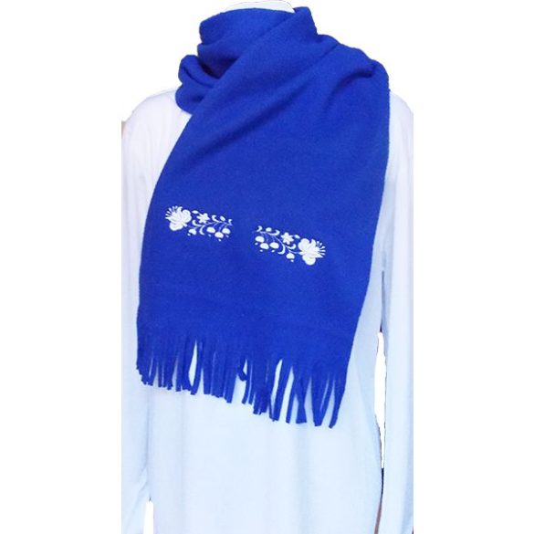 Polar scarf - hungarian folk machine-emboridery - Kalocsai style - unisex - royal blue