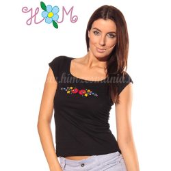 Hímzésmánia - matyó póló - fekete 