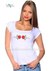   T-shirt - hungarian folk machine embroidered - Kalocsa rose - white