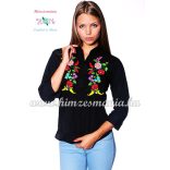 Womens 3/4 sleeve shirt - hungarian folk embroidery - Handmade - Kalocsa design - black