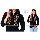 Womens 3/4 sleeve shirt - hungarian folk embroidery - Handmade - Kalocsa design - black