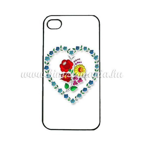 Mobiltelefon tok - szív alakú kalocsai mintás - iPhone - Samsung - szilikon/műanyag - fehér