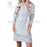 Lognline hoodie - folk embroidered - Kalocsa style - handmade - gray