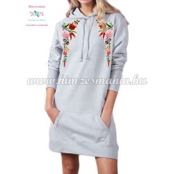   Lognline hoodie - folk embroidered - Kalocsa style - handmade - gray