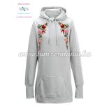 Lognline hoodie - folk embroidered - Kalocsa style - handmade - gray