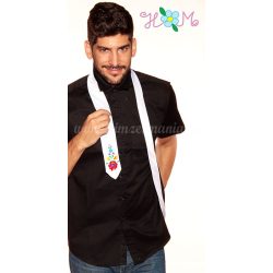 Hímzésmánia - matyó mintás hímzett nyakkendő - fehér