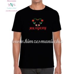   Men's T-Shirts - HUNGARY inscription - machine embroidered - Matyo heart - black