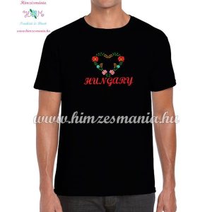 Men's T-Shirts - HUNGARY inscription - machine embroidered - Matyo heart - black