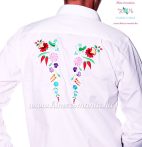   Gents Shirt Long Sleeve - hungarian folk fashion - Kalocsa style - machine embroidery - White